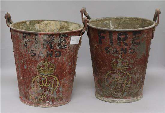 A pair of Railway fire buckets, 20th century